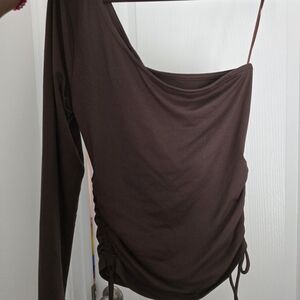 Fashion Nova Chocolate Brown Asymmetrical Blouse